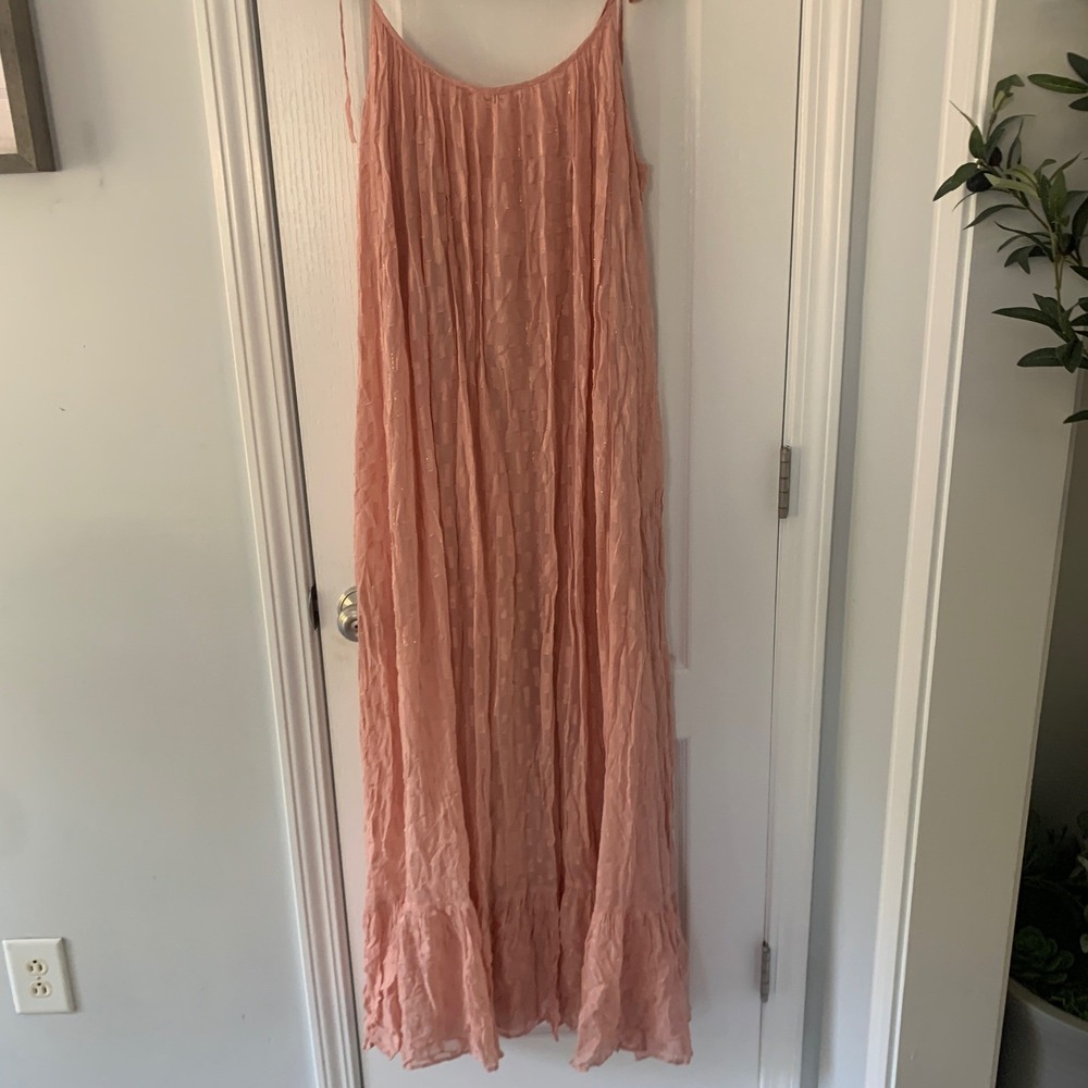 Lovestitch rose pink shimmer dress maxi strappy tie waist size M/L summer boho - Picture 7 of 10